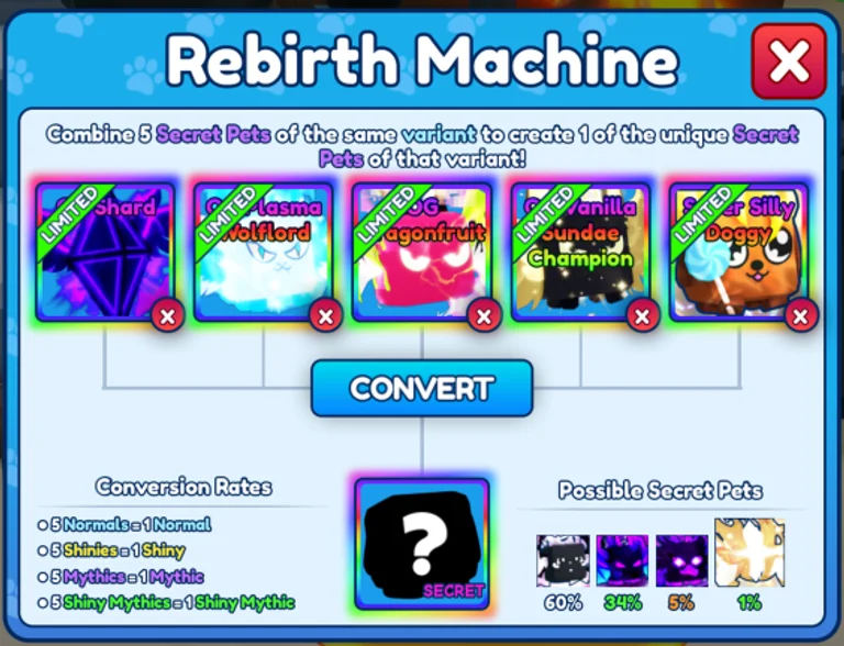 New Rebirth Machine Pets