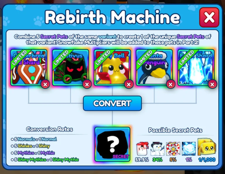 New Rebirth Machine Pets