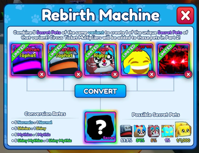 New Rebirth Machine Pets