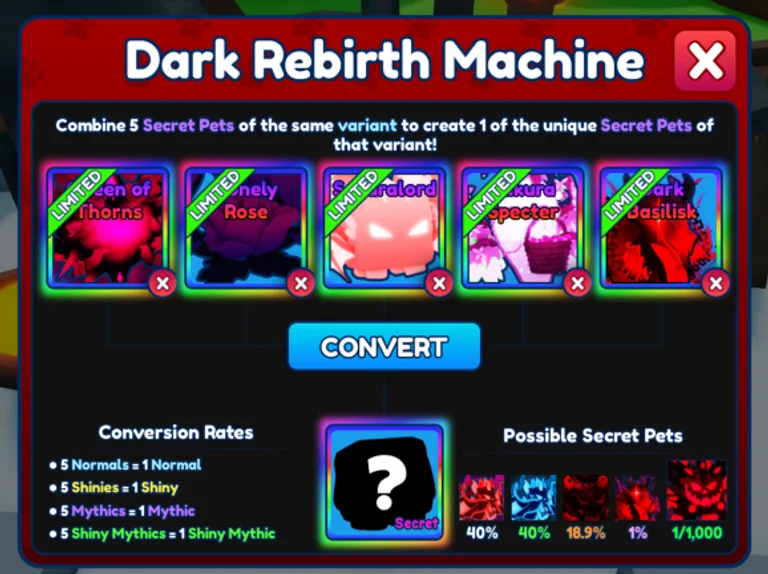 New Rebirth Machine Pets