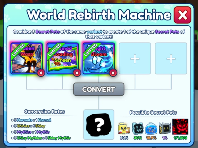 New Rebirth Machine Pets