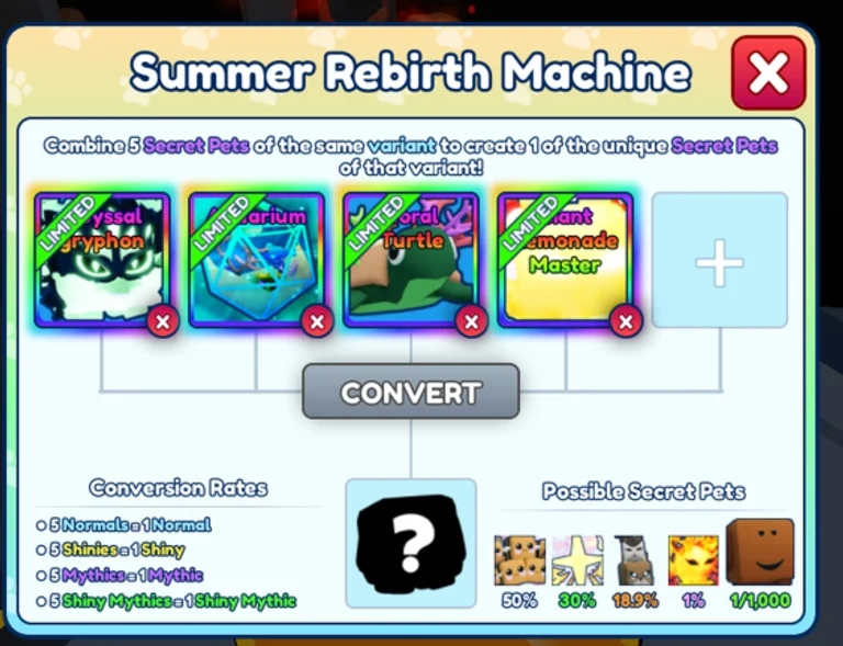 New Rebirth Machine Pets