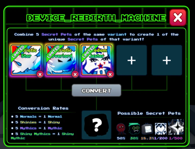 New Rebirth Machine Pets