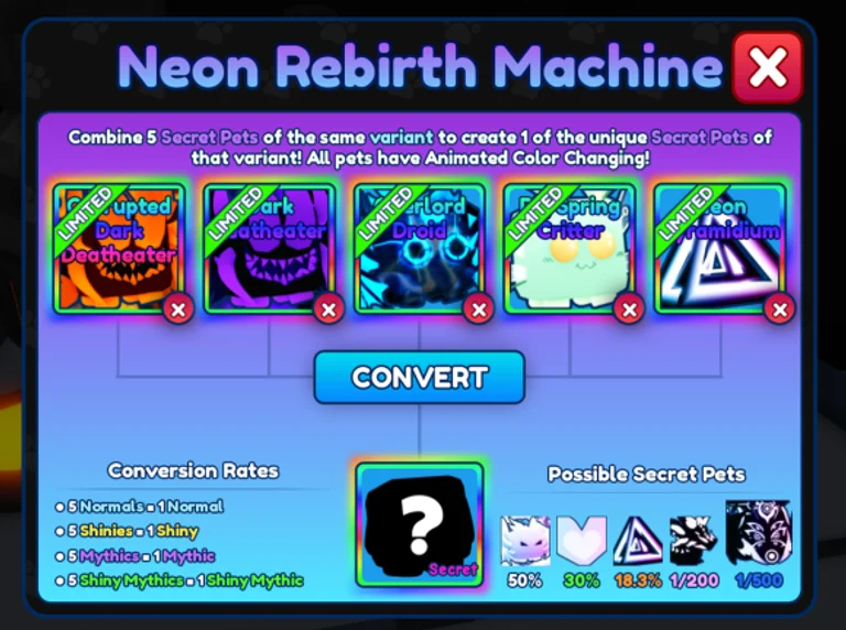 New Rebirth Machine Pets