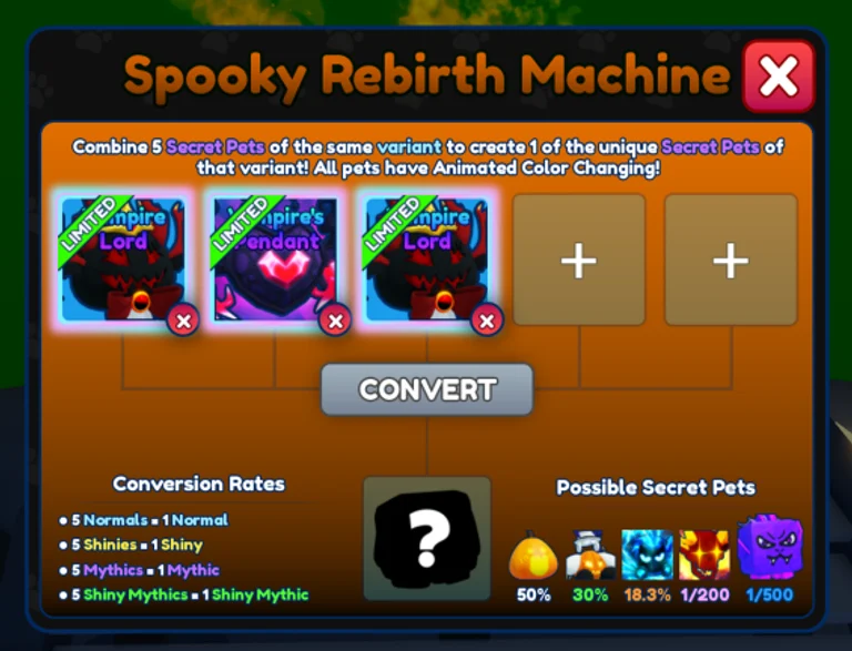New Rebirth Machine Pets